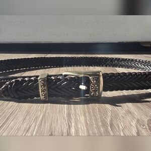 Braided Belt Black Silver Ornate Buckle Boho Western Cottagecore M